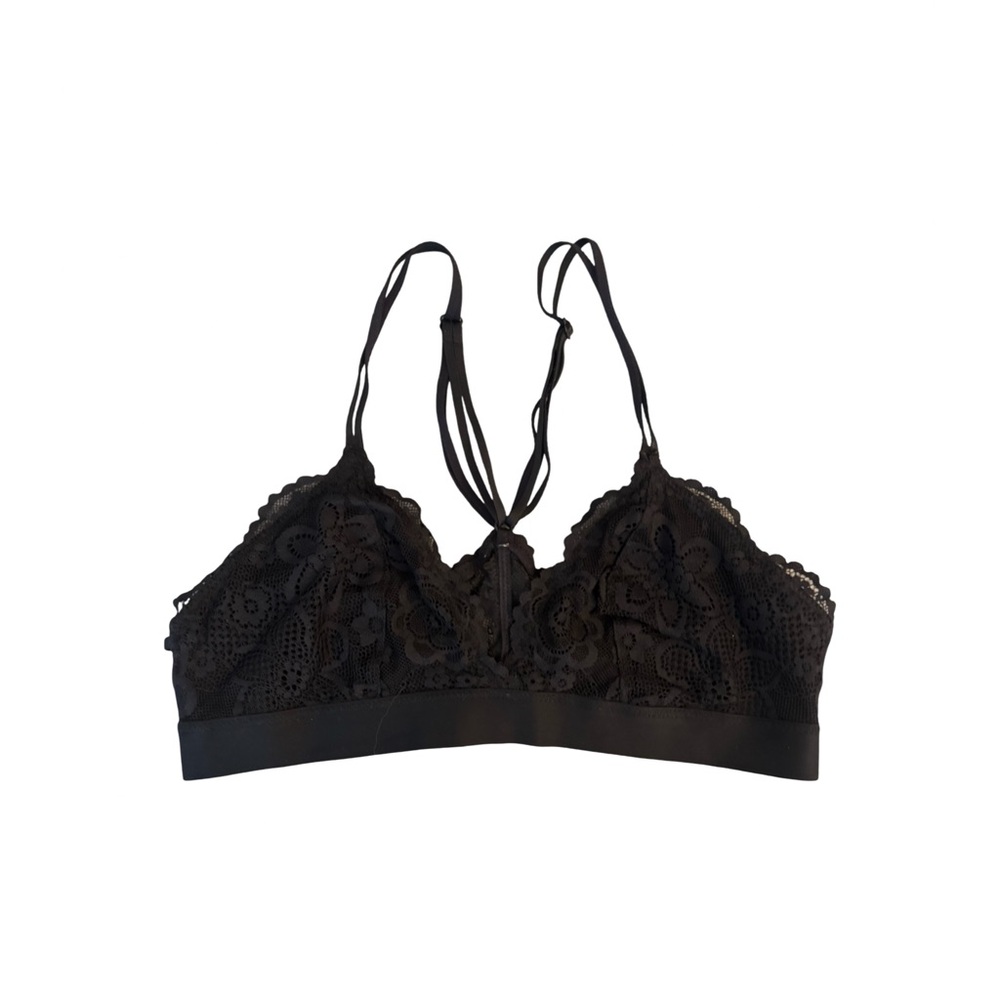 aerie blooming lace bralette in black color